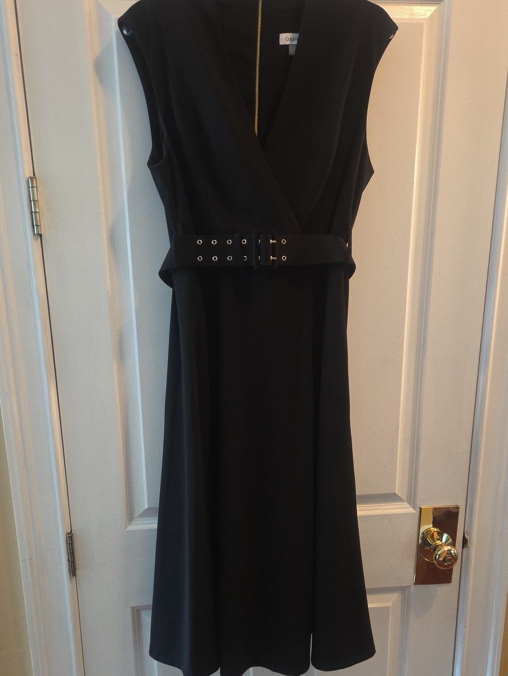 Calvin Klein Black Midi Wrap Dress with Grommet Belt
